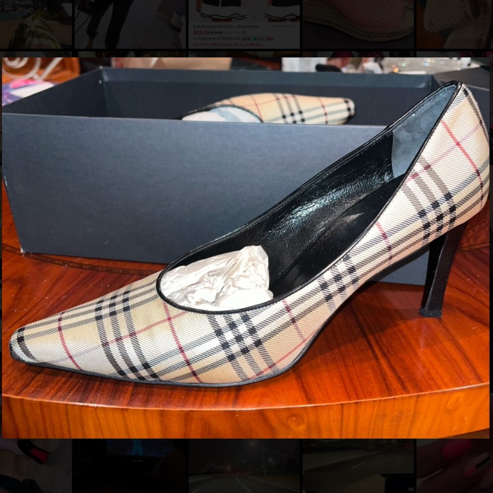 Burberry Women's Plaid Pumps - Black and Tan